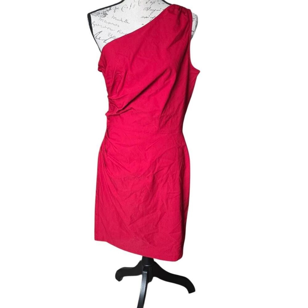 Stop Staring! Escada Women's Size 16 Red One Shoulder Side Ruched Midi Dress